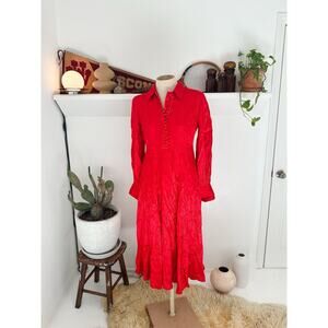 By TiMo Collared Red Satin Buttoned Dress Medium